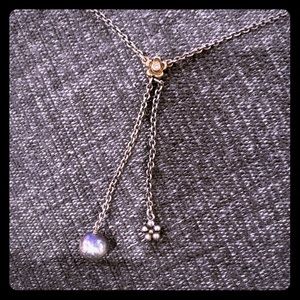 PANDORA Silver/Pearl drop necklace-flower/diamond